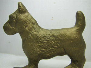 SCOTTIE DOG Old Bookend Doorstop Decorative Art Cast Metal Gold Paint