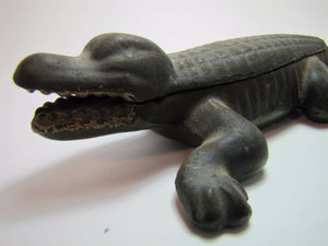 Antique Cast Iron Alligator match safe trinket tray top lift old original paint