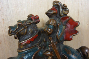 1920s KNIGHT ARMOUR HORSE Bronze Clad Bookend Doorstop Decorative Art Statue