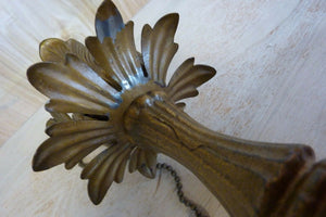 Antique Leaves Petals Decorative Cast Iron Lamp Original Old Gold Paint Light