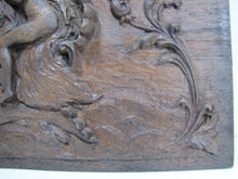 Load image into Gallery viewer, Antique Art Nouveau Nude Maiden Dauphin Fish Cherub Wood Carved Art Plaque exq
