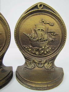 Antique BRADLEY HUBBARD Bookends SAILING SHIPS MYTICAL BEASTS Ornate B&H