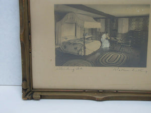Antique Wallace Nutting 'A Touching Tale' Framed Interior Scene Titled Signed