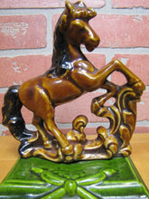 Load image into Gallery viewer, REARING HORSE Old Cast Iron Porcelain Bookend Doorstop Decorative Art Statue
