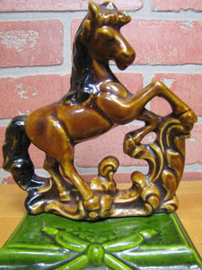 REARING HORSE Old Cast Iron Porcelain Bookend Doorstop Decorative Art Statue