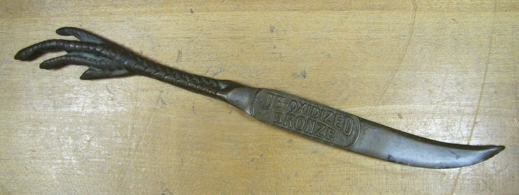 DE-OXIDIZED BRONZE CHICKEN CLAW FOOT Old Advertising Letter Opener Page Turner