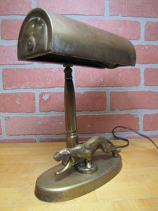 Art Deco Leopard Lamp Old Decorative Arts Desk Student Light Big Cat Prowling