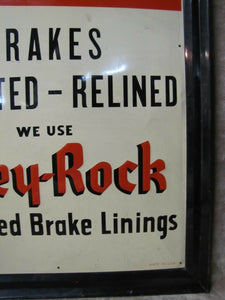 Orig 1930s Grey-rock Brakes Sign metal framed embossed adjusted relined *rare