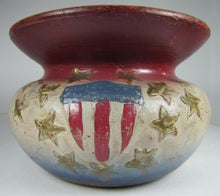 Load image into Gallery viewer, Antique Redware US Crest Thirteen Star Americana Pottery Spittoon Cuspidor Pot
