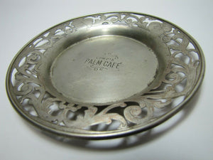 COMP'S PALM CAFE Antique Advertising Tray Ornate Scrollwork Card Tip Trinket