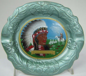 Old Native American Indian Chief Warrior Tee Pee Tray ornate Western Americana