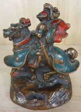 Load image into Gallery viewer, 1920s KNIGHT ARMOUR HORSE Bronze Clad Bookend Doorstop Decorative Art Statue
