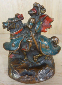 1920s KNIGHT ARMOUR HORSE Bronze Clad Bookend Doorstop Decorative Art Statue