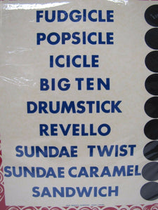 SPECIALITES FUDGICLE POPSICLE ICILE DRUMSTICK REVELLO BIG TEN Ice Cream Flavor Ad Sign