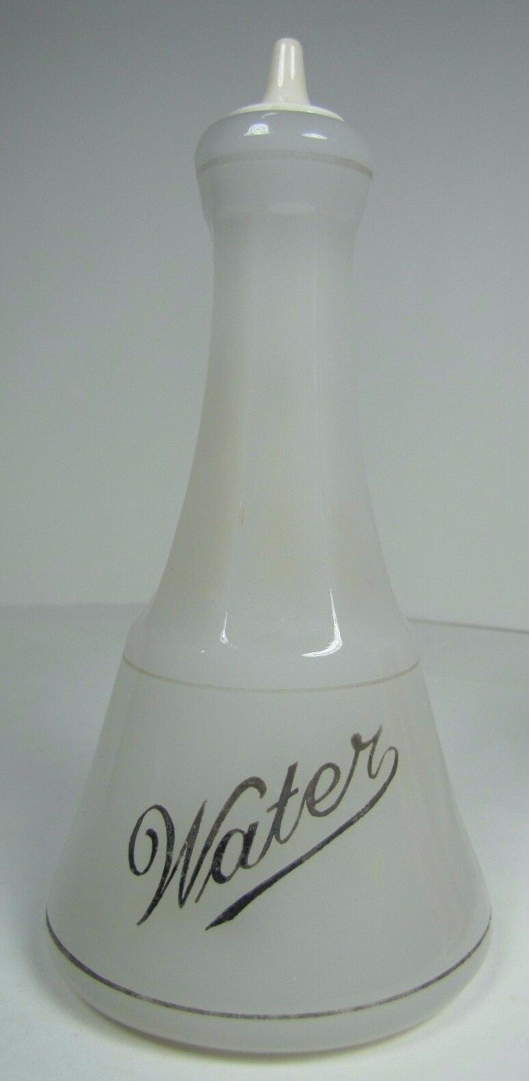 WATER Antique Bottle Barber Apothecary Opalescent White Glass w Milk Glass Top