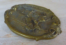 Load image into Gallery viewer, Old Brass Matador on Horseback Bull Card Tip Trinket Tray High Relief Ornate
