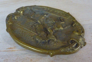 Old Brass Matador on Horseback Bull Card Tip Trinket Tray High Relief Ornate