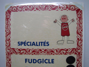 SPECIALITES FUDGICLE POPSICLE ICILE DRUMSTICK REVELLO BIG TEN Ice Cream Flavor Ad Sign