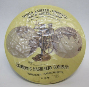 Antique ECONOMIC MACHINERY Co WORCESTER MASS USA Ad Mirror WORLD LABELER IMP JR