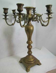 Antique 19c Candelabra Seven w Six Arms Heavy Brass Ornate Candle Holder Patina