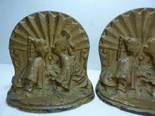 Load image into Gallery viewer, Art Deco Asian Couple Kissing Cast Iron Bookends Original Old Gold Paint
