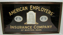 Load image into Gallery viewer, Antique AMERICAN EMPLOYERS&#39; INSURANCE Company BOSTON MASS Reverse Glass Ad Sign
