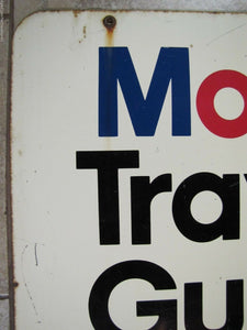 Original MOBIL TRAVEL GUIDE Sign 'Quality Rated' 2x side gas station advertising