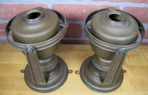 Antique Nautical Pair Brass Gimbal Oil Lamps Pivoting Swivel Ship Boat Lights