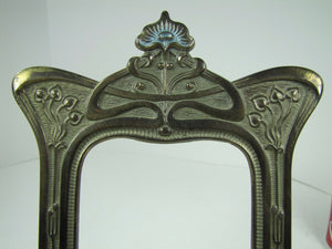 Antique Art Nouveau Frame Tulips Flowers Cast Iron Brass Ornate Picture Mirror