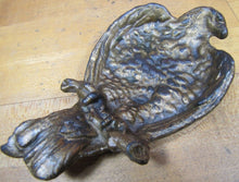 Load image into Gallery viewer, PERCHED EAGLE Antique Figural Tray Cast Iron Old Gold Paint Card Tip Trinket Art
