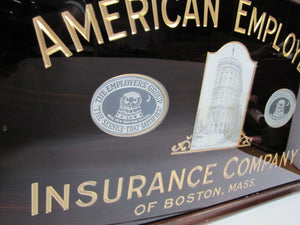 Antique AMERICAN EMPLOYERS' INSURANCE Company BOSTON MASS Reverse Glass Ad Sign