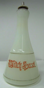 Antique Witch Hazel Apothecary White Clambroth Glass Bottle drug store barber ad