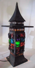 Load image into Gallery viewer, Mid Century Chunk Glass Lamp Multi Color Tin Tiered Top Decorative Art Light
