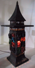 Load image into Gallery viewer, Mid Century Chunk Glass Lamp Multi Color Tin Tiered Top Decorative Art Light
