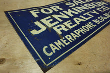 Load image into Gallery viewer, JENKINSON REALTY Co CAMERAPHONE Bldg BELLEVUE PA Old Embossed Tin Ad Sign
