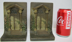 BRADLEY HUBBARD B&H COLONIAL DOOR Antique Bookends Cast Iron Old Paint Ornate