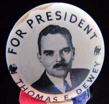 Load image into Gallery viewer, 1940s THOMAS E DEWEY for PRESIDENT ELEPHANT Ribbon Pinback Pin  Medallion RHTF
