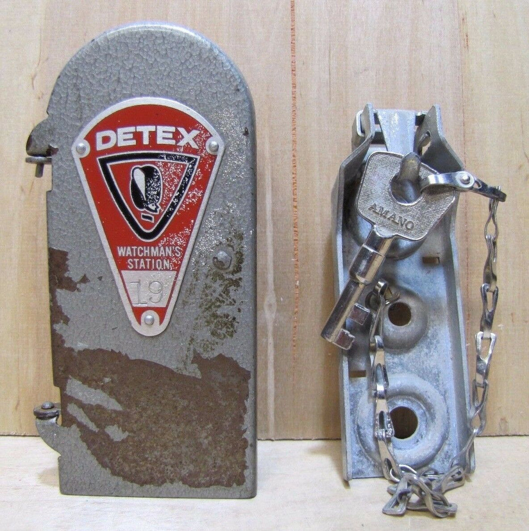 Old Detex Watchmans Station Box w Key Industrial Plant Security Tool Steampunk