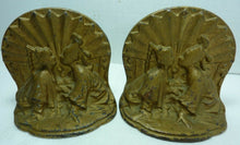 Load image into Gallery viewer, Art Deco Asian Couple Kissing Cast Iron Bookends Original Old Gold Paint
