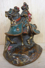 Load image into Gallery viewer, 1920s KNIGHT ARMOUR HORSE Bronze Clad Bookend Doorstop Decorative Art Statue
