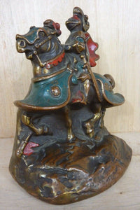 1920s KNIGHT ARMOUR HORSE Bronze Clad Bookend Doorstop Decorative Art Statue