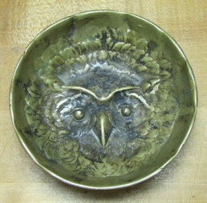 Antique Bronze OWL Tray High Relief Ornate Detail Deep Thick Trinket Card Tip