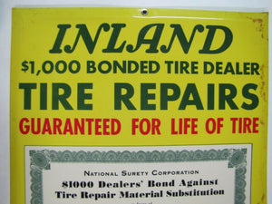 INLAND TIRE REPAIRS Old Sign Bevel Edge Gas Station Shop Auto Truck Ad 1k Bonded