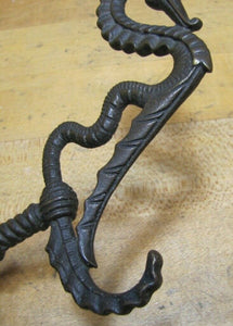 Antique 19c Bronze SeaHorse Serpent Hanger Bracket Hook Ornate Hardware Element