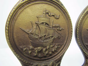 Antique BRADLEY HUBBARD Bookends SAILING SHIPS MYTICAL BEASTS Ornate B&H