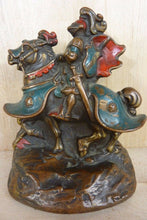 Load image into Gallery viewer, 1920s KNIGHT ARMOUR HORSE Bronze Clad Bookend Doorstop Decorative Art Statue
