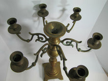 Load image into Gallery viewer, Antique 19c Candelabra Seven w Six Arms Heavy Brass Ornate Candle Holder Patina
