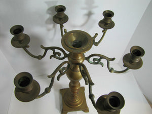 Antique 19c Candelabra Seven w Six Arms Heavy Brass Ornate Candle Holder Patina