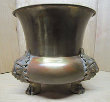 Load image into Gallery viewer, Old Figural Brass Planter Pot Urn detailed heads feet wonderful aged patina
