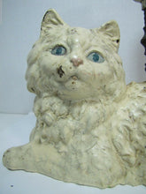Load image into Gallery viewer, Antique Hubley Cast Iron Cat Doorstop Lamp old original lying kitty kat ornate
